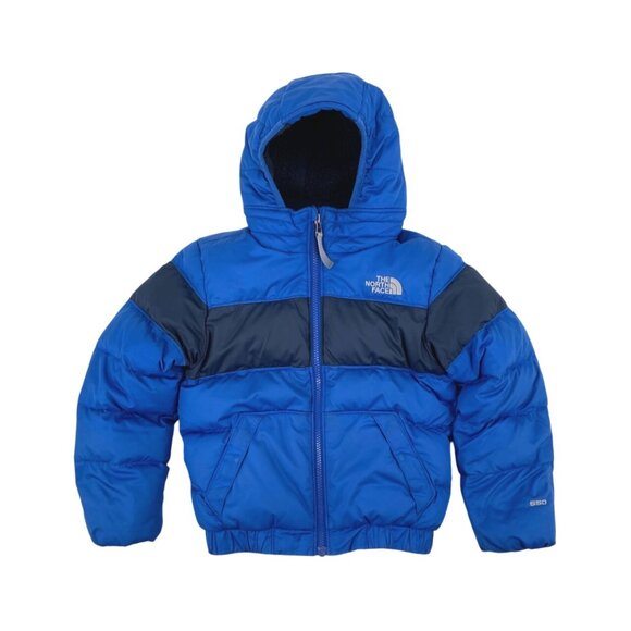 The North Face Boys XS Insulated Hooded Puffer Jacket Goose Down Blue Coat - Picture 1 of 9